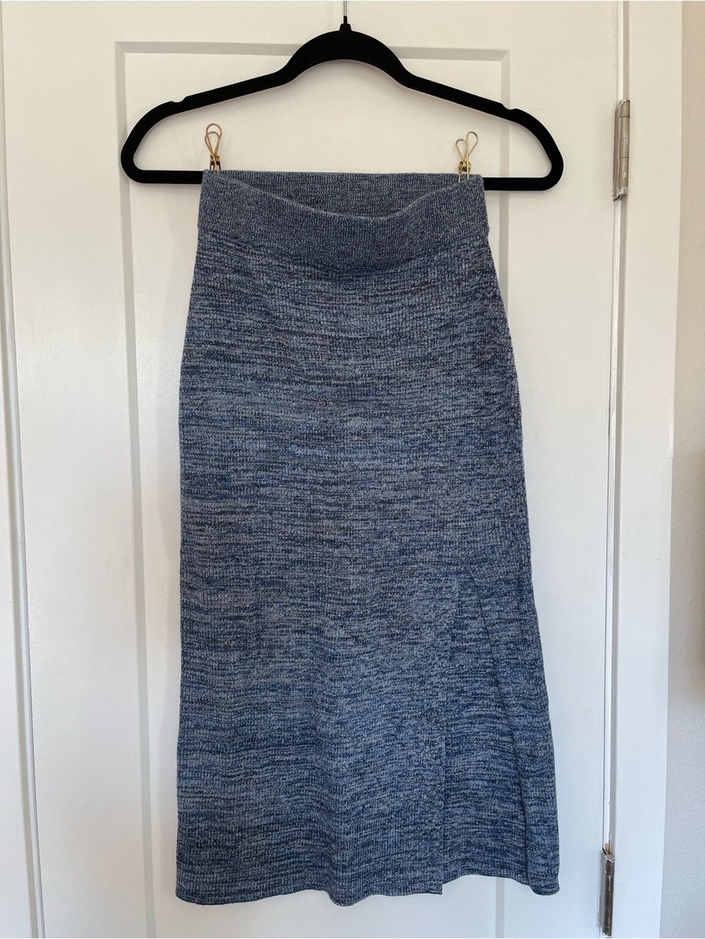 H&M Knit A-Line Midi Skirt in Heathered Blue
